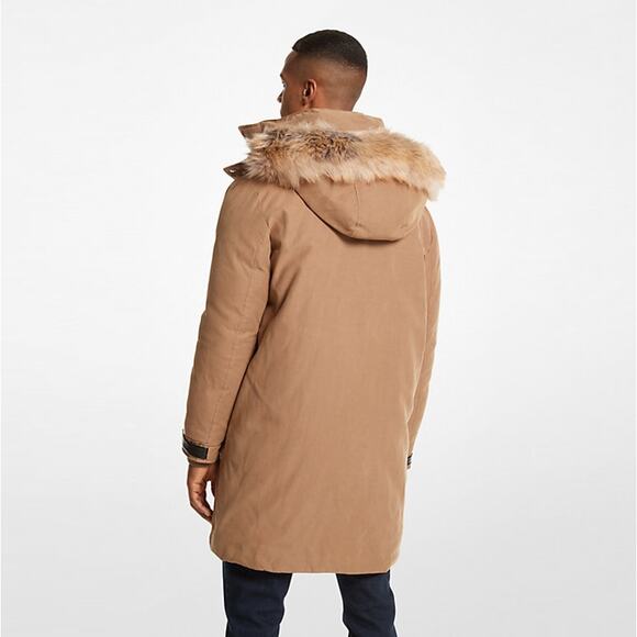 Michael Kors Men's Camel Faux Fur Trim Hooded Winter Puffer Parka Coat Size M - Picture 2 of 7